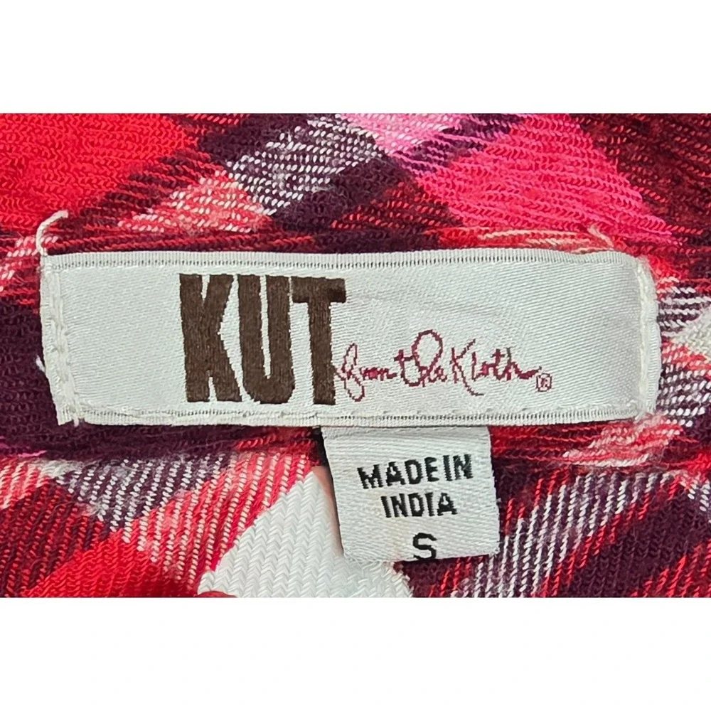 Kut From The Kloth Red White Plaid Long-Sleeve Button Up Shirt Women's Size S - Picture 5 of 6